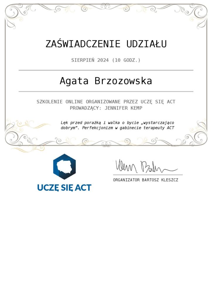 Agata Brzozowska - perfekcjonizm - ACT