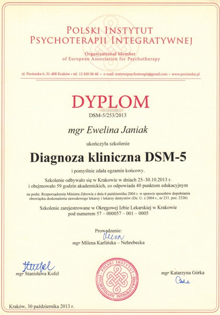 Ewelina Janiak - diagnoza kliniczna DSM-5