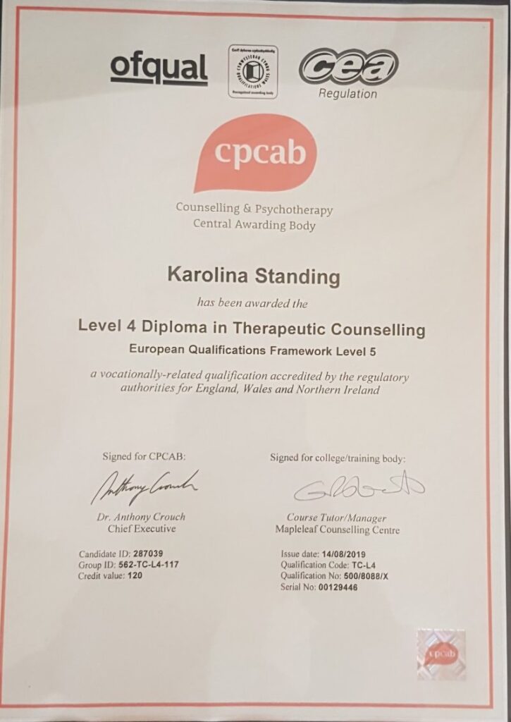 Karolina Standing - counselling and psychotherapy