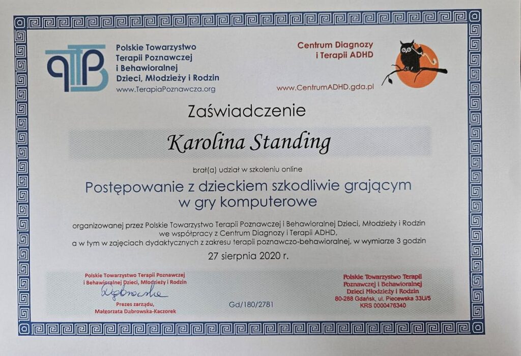 Karolina Standing - postepowanie z dzieckiem szkodliwie grającym w gry komputerowe