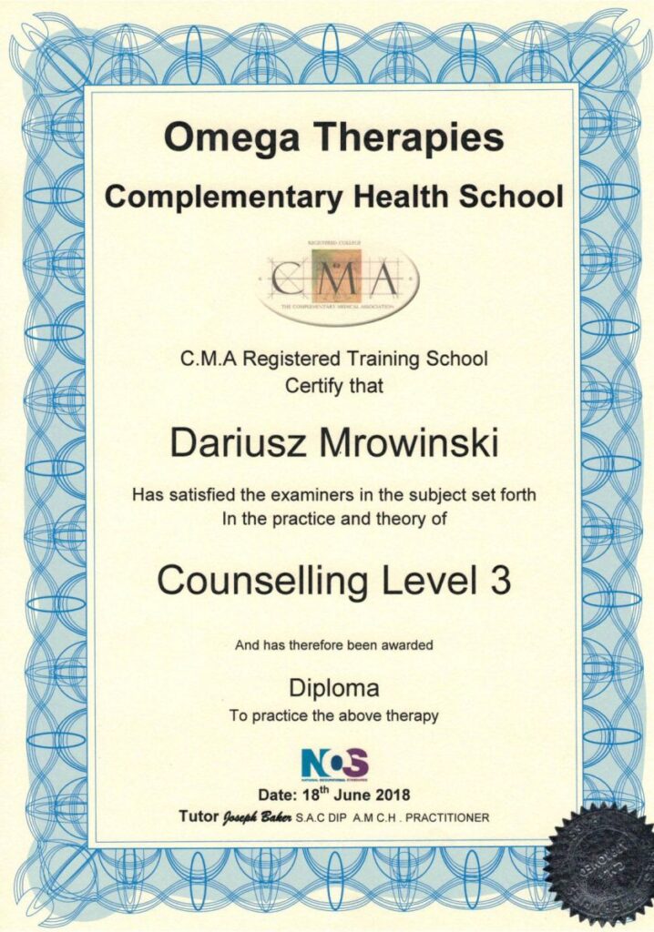 Dariusz Mrowiński - counselling level 3 CMA