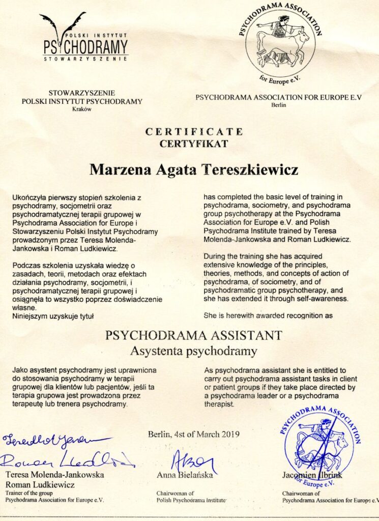 Marzena Tereszkiewicz - asystent psychodramy