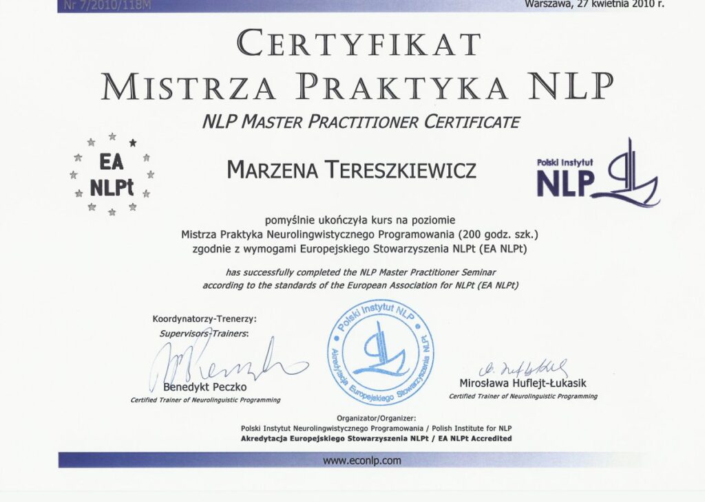 Marzena Tereszkiewicz - mistrz praktyk NLP