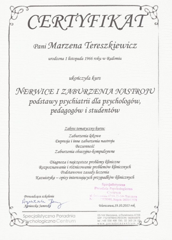 Marzena Tereszkiewicz - nerwice i zaburzenia nastroju