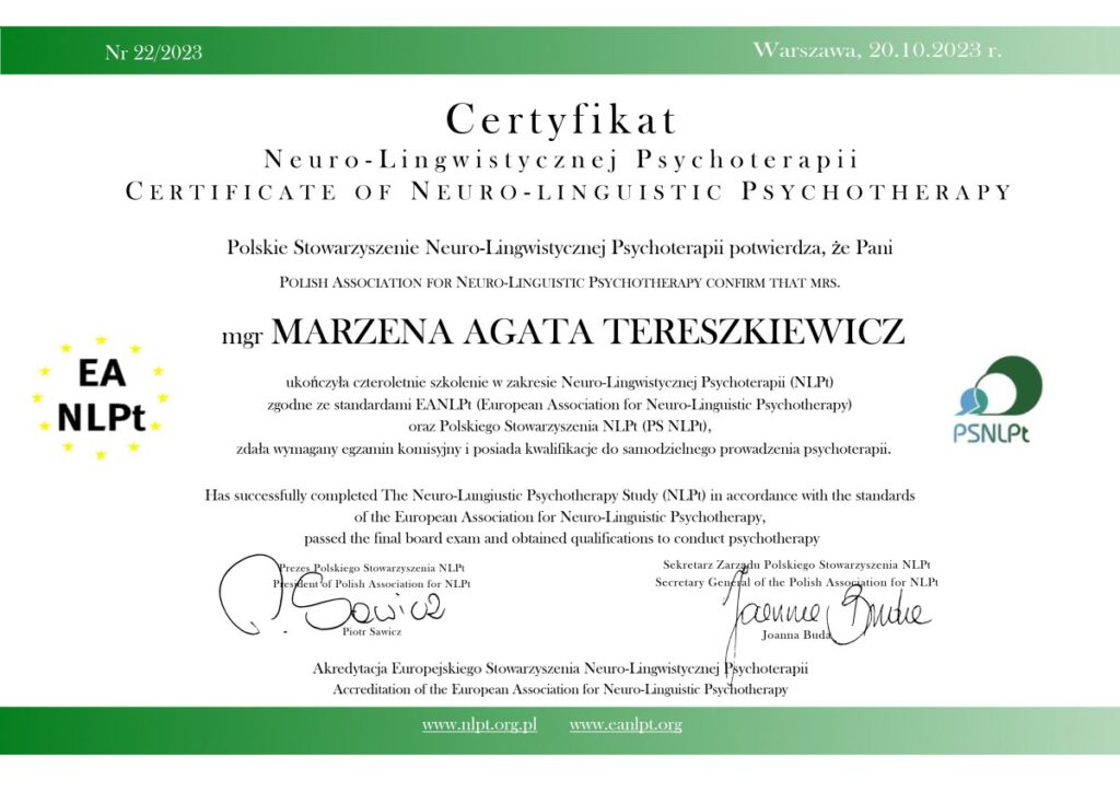 Marzena Tereszkiewicz - neuro-lingwistyczna psychoterapia