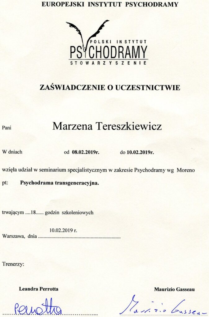 Marzena Tereszkiewicz - psychodrama transgeneracyjna