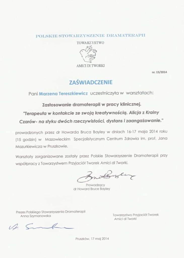 Marzena Tereszkiewicz - zastosowanie dramaterapii